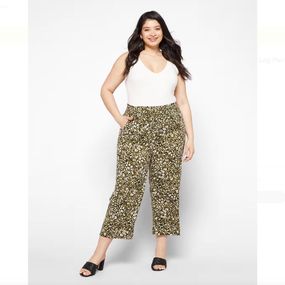 NWT Liverpool Smocked Waist Wide Leg Crop Pant Size 2X Animal Print Leopard